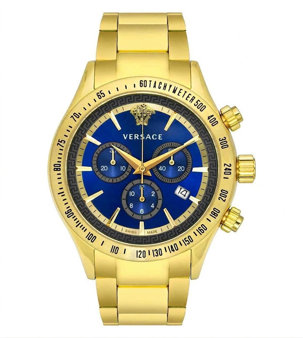 Versace 43mm Blue Dial Gold-Tone Chronograph Men's Watch VEV700619