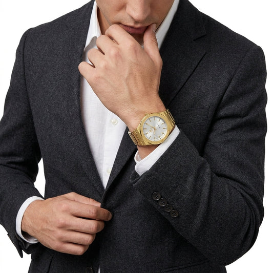 Beverly Hills Polo Club Slim Tech 5 41mm Gold-Tone Black Leather Men's Watch BP3817X.131