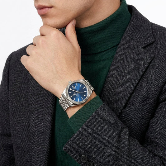 Beverly Hills Polo Club 41mm Blue Dial Silver-Tone Date Men's Watch BP3018X.390