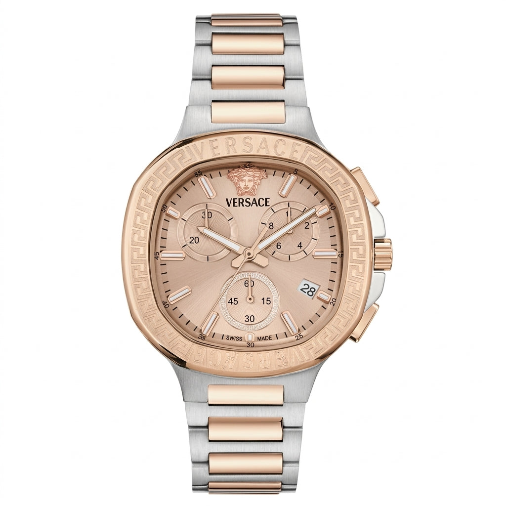 Versace V-Chrono 40mm Rose Gold Dial Stainless Steel Chronograph Unisex Watch VEVCA0524