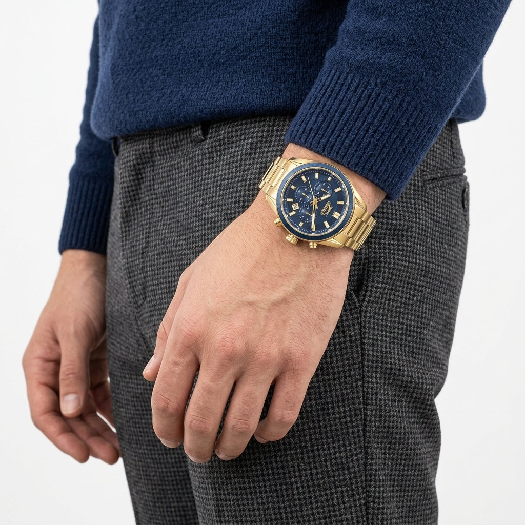 Slazenger 42mm Blue Dial Gold-Tone Chronograph Men's Watch SL.09.2600.2.190