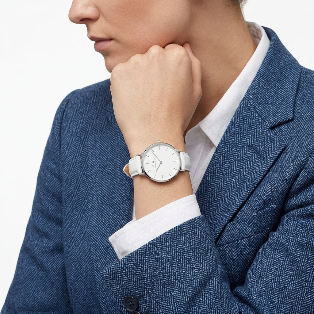 Daniel Wellington Petite Bondi 32mm White Dial Silver-Tone Leather Women's Watch DW00100190