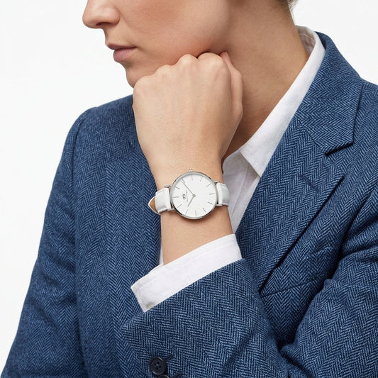 Daniel Wellington Petite Bondi 32mm White Dial Silver-Tone Leather Women's Watch DW00100190