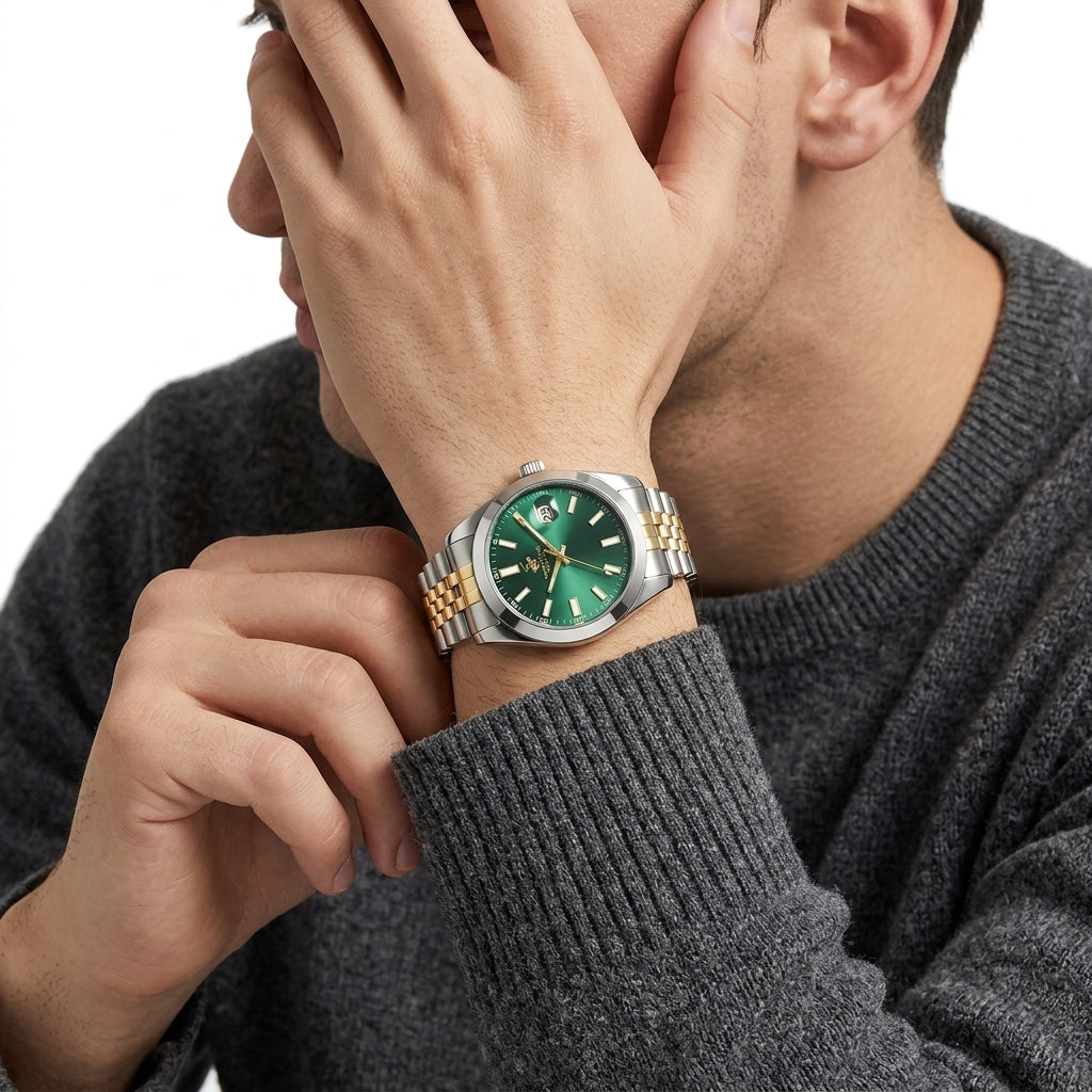 Beverly Hills Polo Club 41mm Green Dial Two-Tone Date Men's Watch BP3810X.570