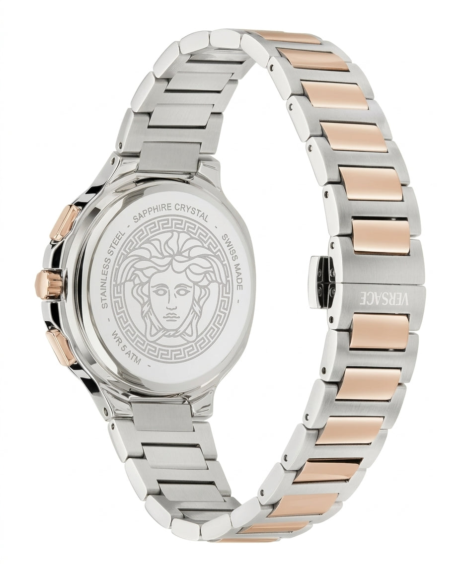 Versace V-Chrono 40mm Rose Gold Dial Stainless Steel Chronograph Unisex Watch VEVCA0524