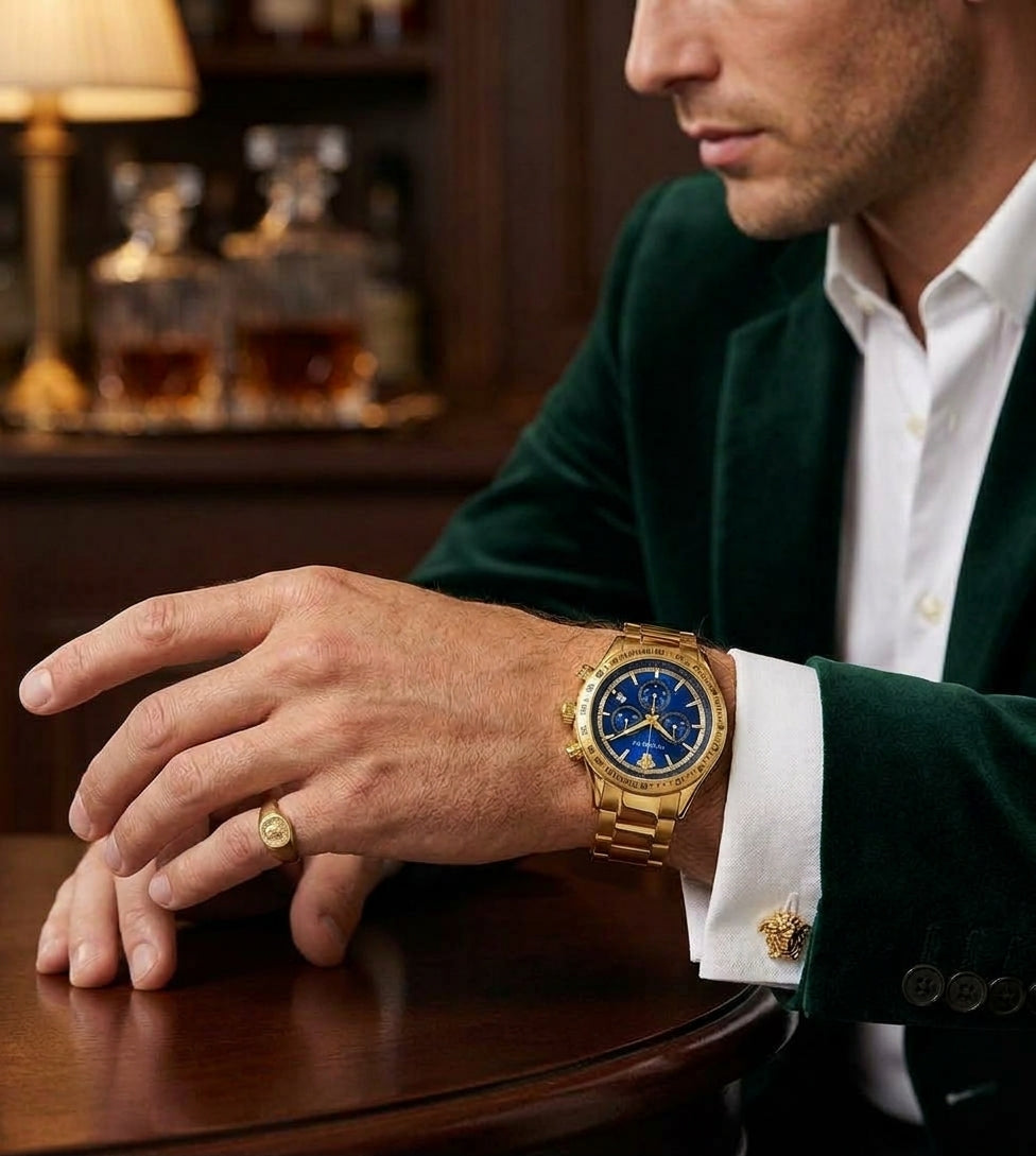 Versace 43mm Blue Dial Gold-Tone Chronograph Men's Watch VEV700619