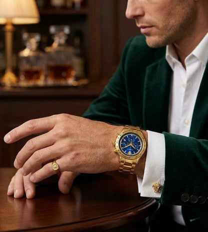 Versace 43mm Blue Dial Gold-Tone Chronograph Men's Watch VEV700619