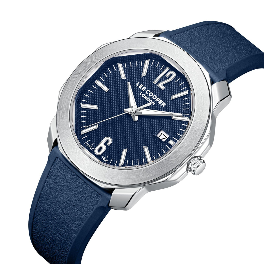 Lee Cooper Contemporary Date Window Blue Dial and Elastomer Strap Silver Watch - LC08312.399
