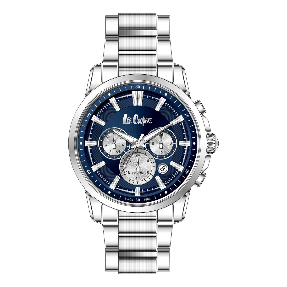 Lee Cooper Malo 43mm Blue Dial Silver-Tone Multifunction Unisex Watch LC08068.390
