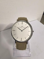 Lorenzen Dilimi Slim White Dial Beige Suede Strap Men's Watch (Pre-Owned)
