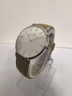 Lorenzen Dilimi Slim White Dial Beige Suede Strap Men's Watch (Pre-Owned)
