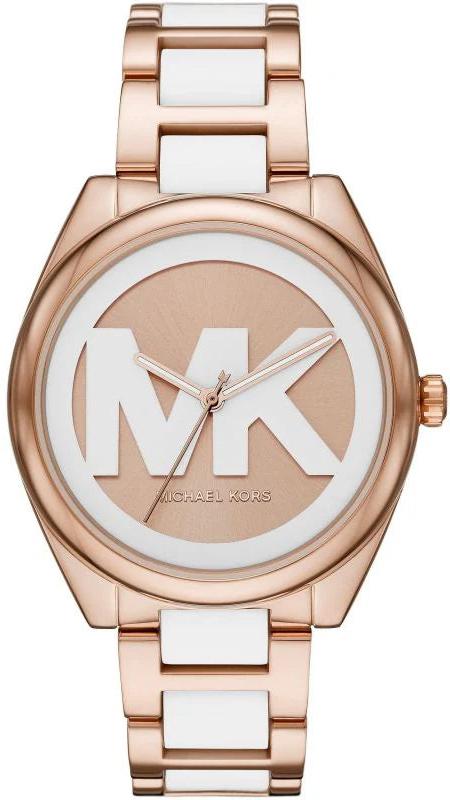 Michael Kors Janelle Dameshorloge met drie wijzers, roségoud en wit acetaat - MK7134 Hoofdafbeelding