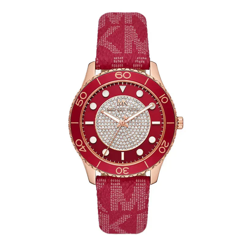 Michael Kors Runway Dive Pavé Dial Red Coated Canvas Women's Watch - MK7179 Hoofdafbeelding