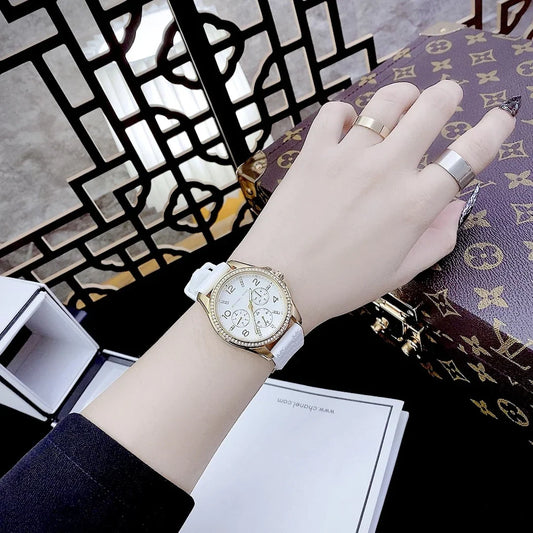 Michael Kors Mini Pilot 36mm White Dial Gold-Tone White Silicone Pavé Women's Watch MK7372