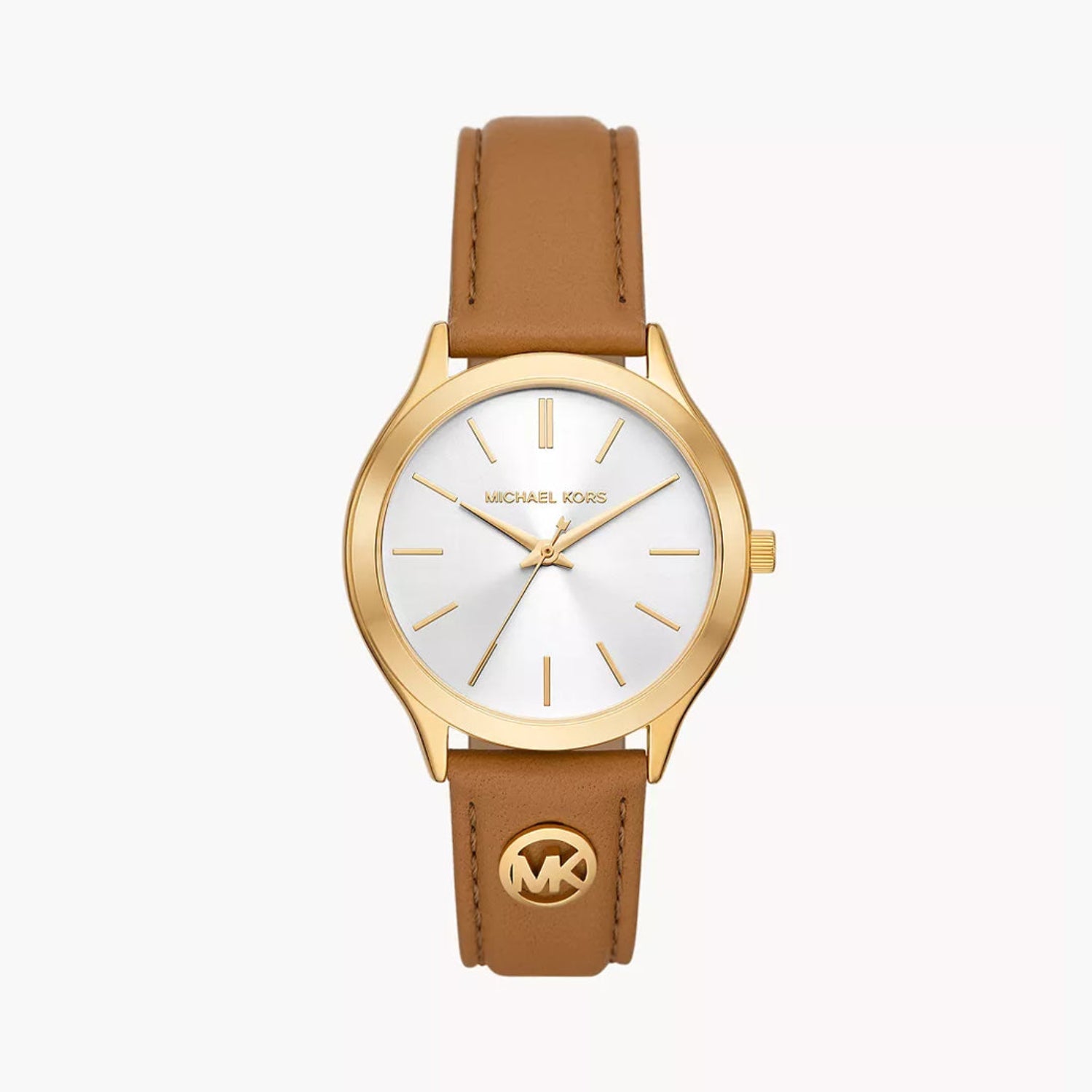 Michael Kors Slim Runway dameshorloge met witte wijzerplaat en bruine leren band - MK7465 Hoofdafbeelding
