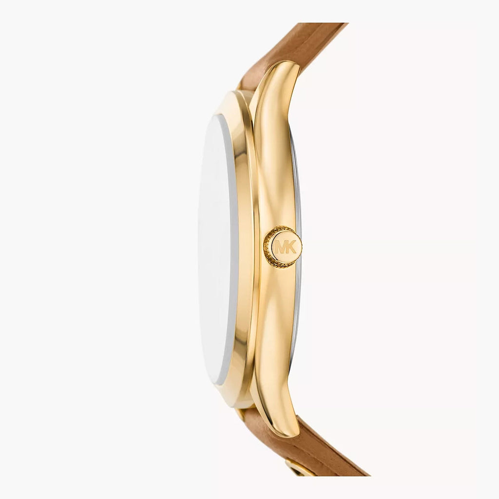 Michael Kors Slim Runway White Dial Brown Leather Strap Women's Watch - MK7465