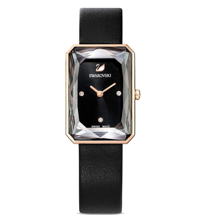 Swarovski Uptown Rectangular Case Black Dial Black Leather Strap Women's Watch 5547710 Hoofdafbeelding