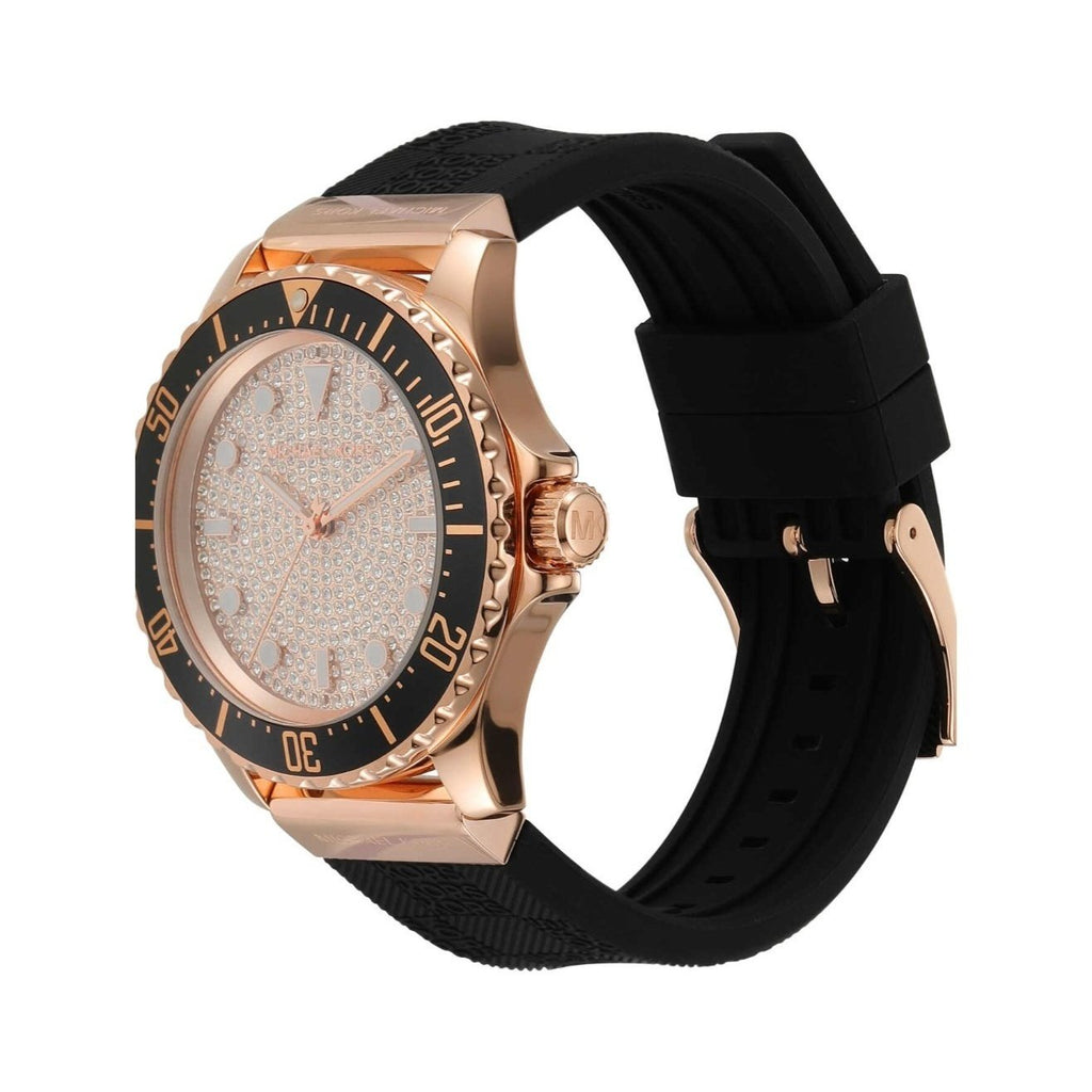 Michael Kors Everest dameshorloge met roségouden pavé wijzerplaat en zwarte siliconen band - MK7358 Secundaire afbeelding