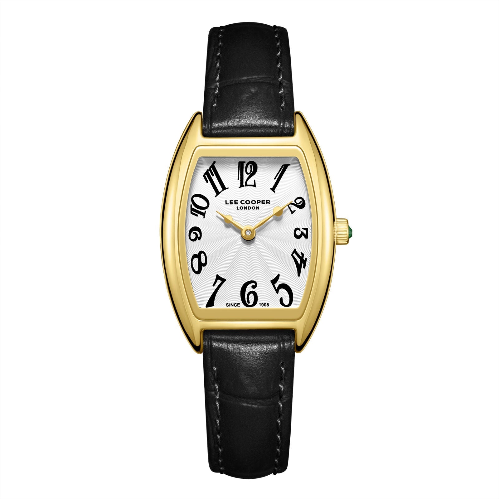 Lee Cooper Rectangular White Dial Black Genuine Leather Gold Watch - LC08315.131 Hoofdafbeelding