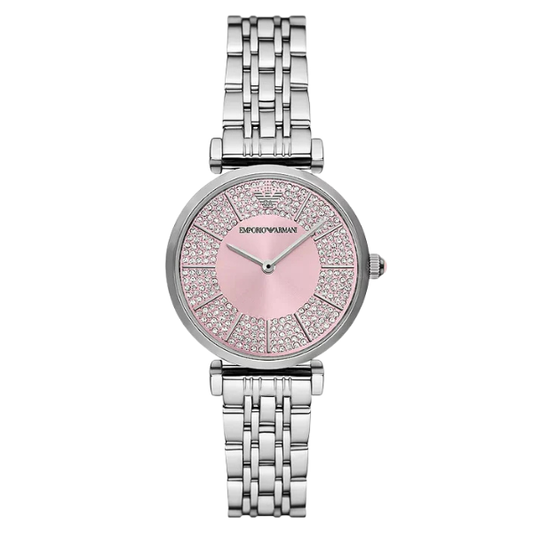 Emporio Armani Gianni T-Bar 32mm Pink Dial Stainless Steel Women's Watch AR11686