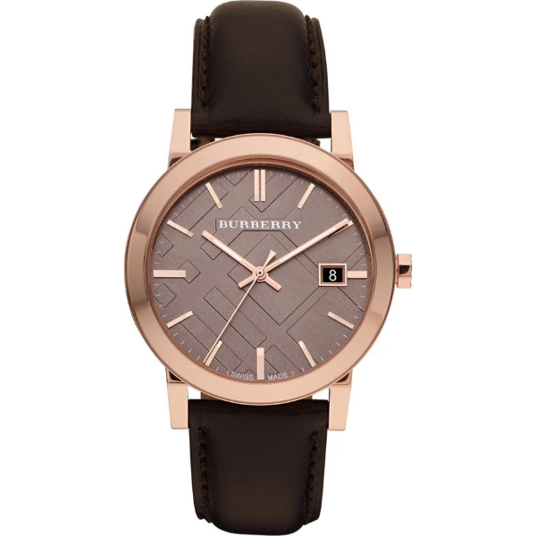 Burberry 38mm Rose Gold Dial Dark Brown Leather Men's Watch BU9013