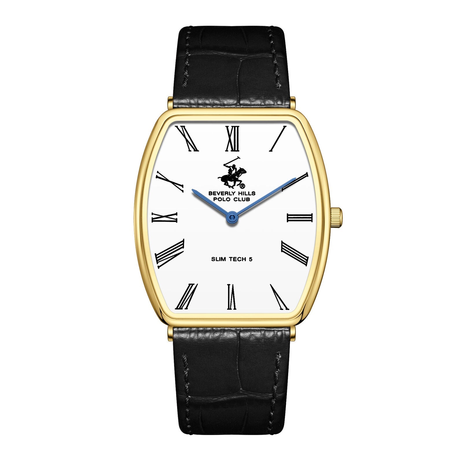 Beverly Hills Polo Club Slim Tech 5 White Dial Black Leather Gold Watch BP3863X.131 Main image