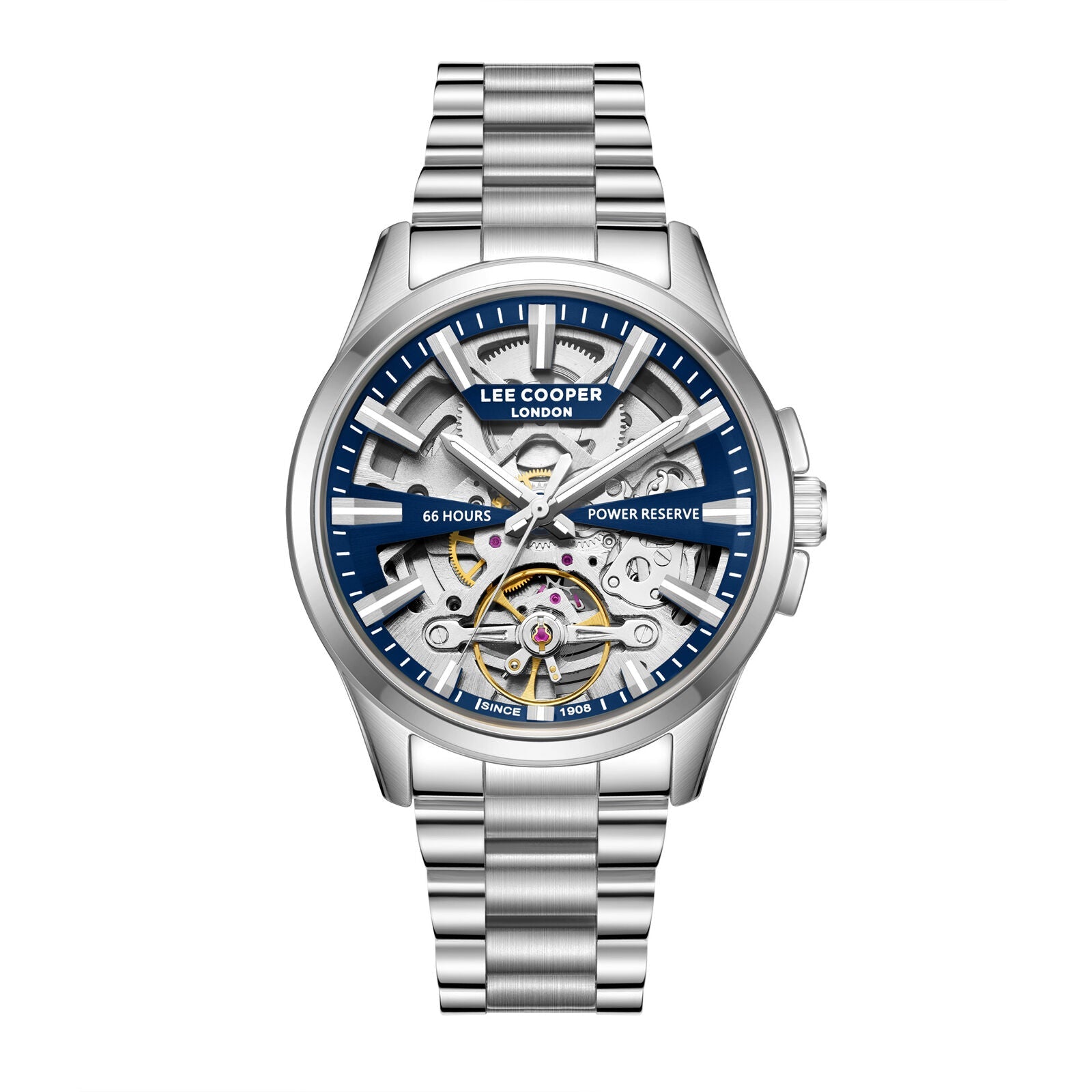 Lee Cooper Skeleton Automatic Blue Dial Silver Watch - LC08311.390