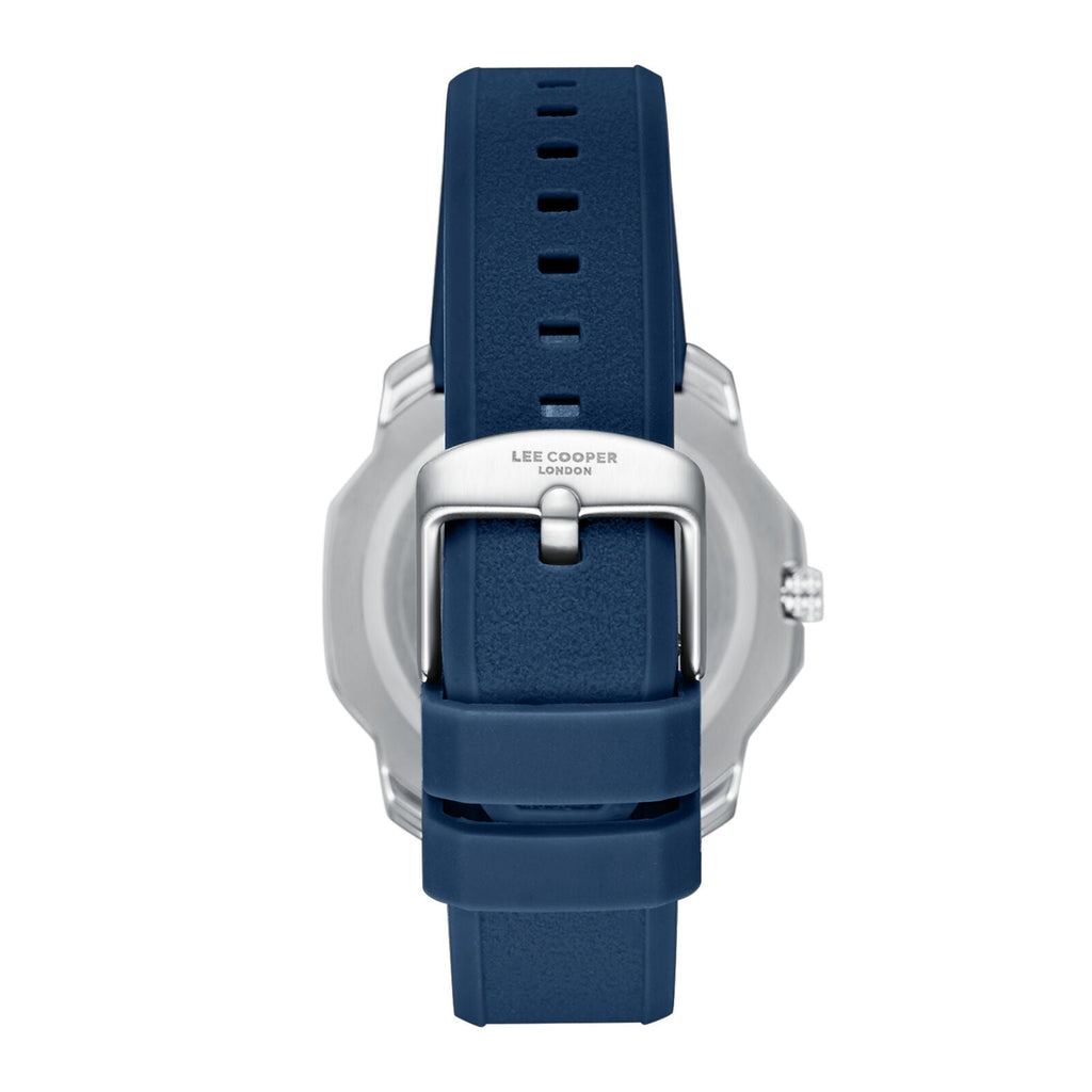 Lee Cooper Contemporary Date Window Blue Dial and Elastomer Strap Silver Watch - LC08312.399