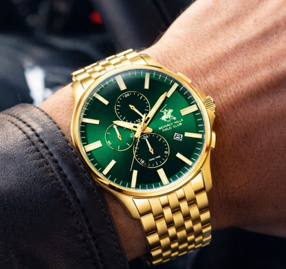 Beverly Hills Polo Club 42mm Green Dial Gold-Tone Dual Time Men's Watch BP3852X.170
