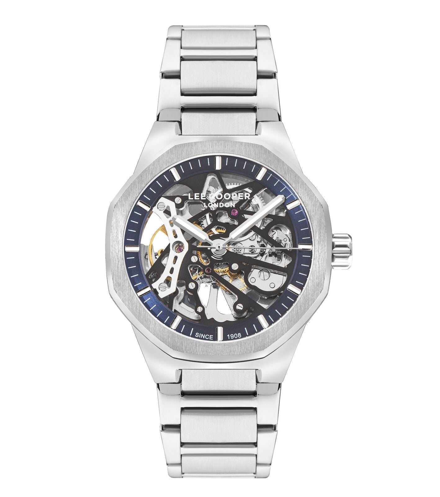 Lee Cooper Richard Automatic Skeleton Blue Dial Silver Watch - LC07905.390 Hoofdafbeelding