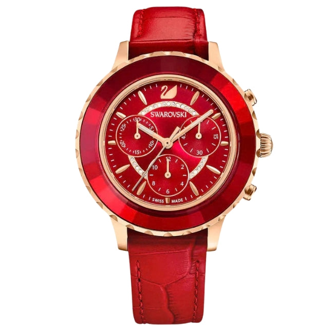 Swarovski Octea Lux Chrono Faceted Crystal Bezel Red Dial Rose Gold Tone Women's Watch 5646975 Main image