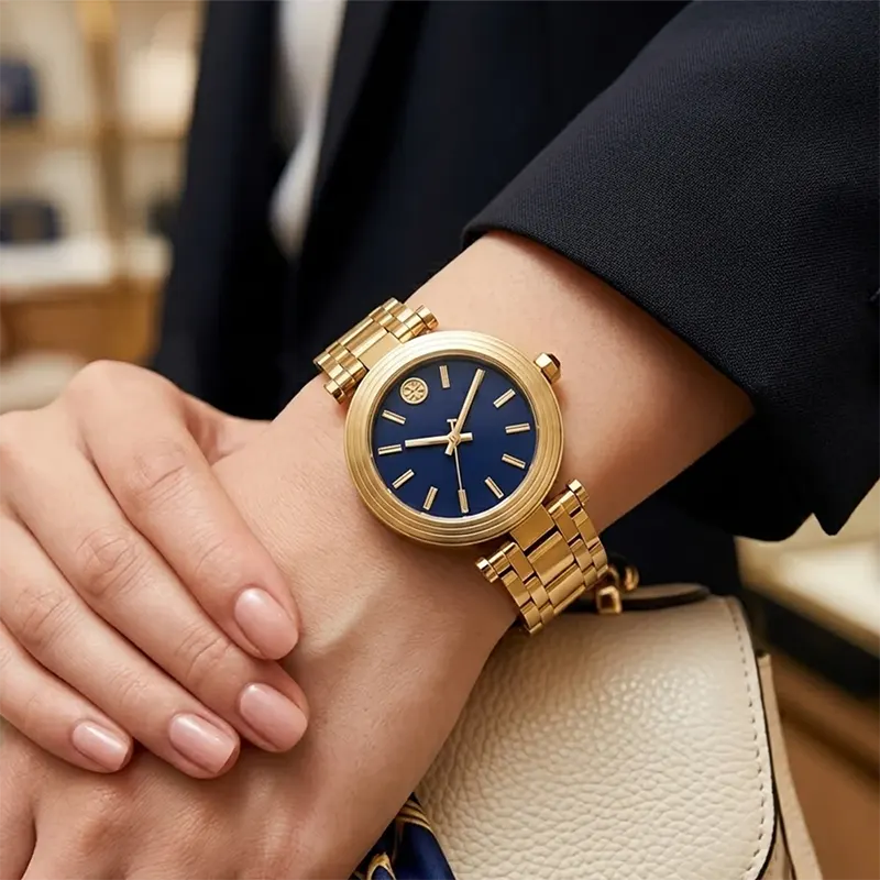 Tory Burch Classic T 30mm Navy Blue Dial Gold-Tone Women's Watch TBW9010