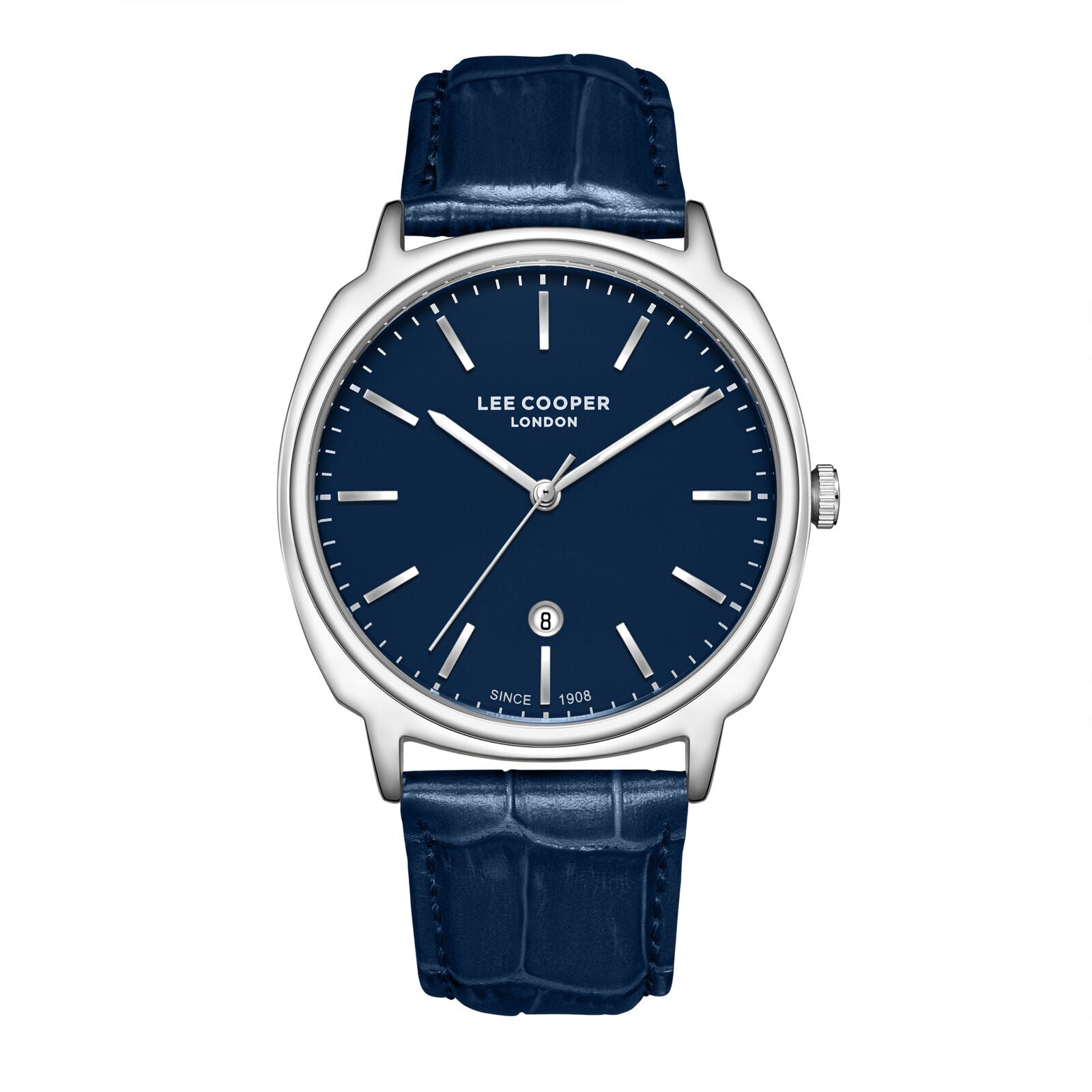 Lee Cooper Date Window Navy Blue Dial and Genuine Leather Silver Watch - LC08248.399 Main image