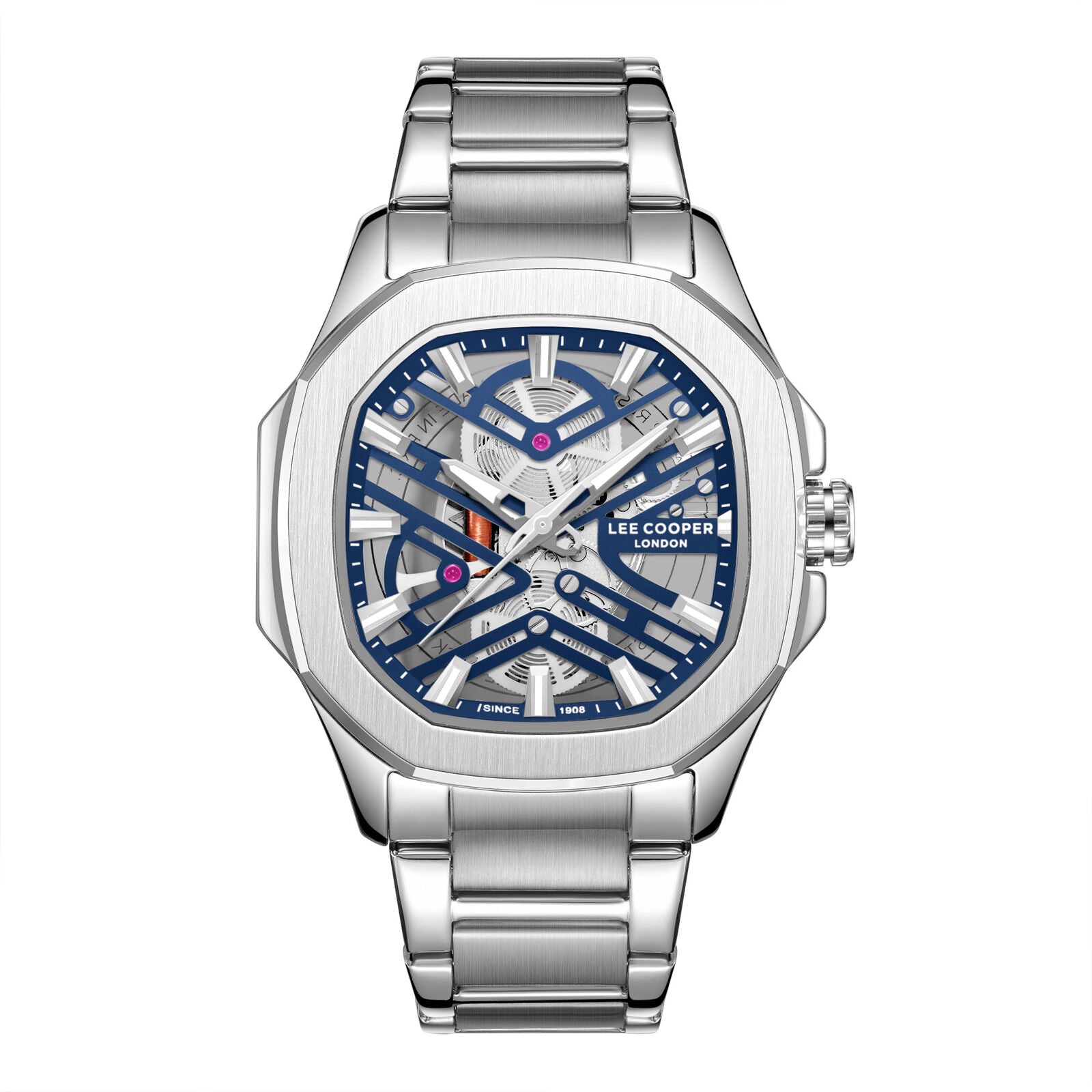 Lee Cooper dark blue square dial paired silver metal strap Men's Watch - LC08246.390 Main image