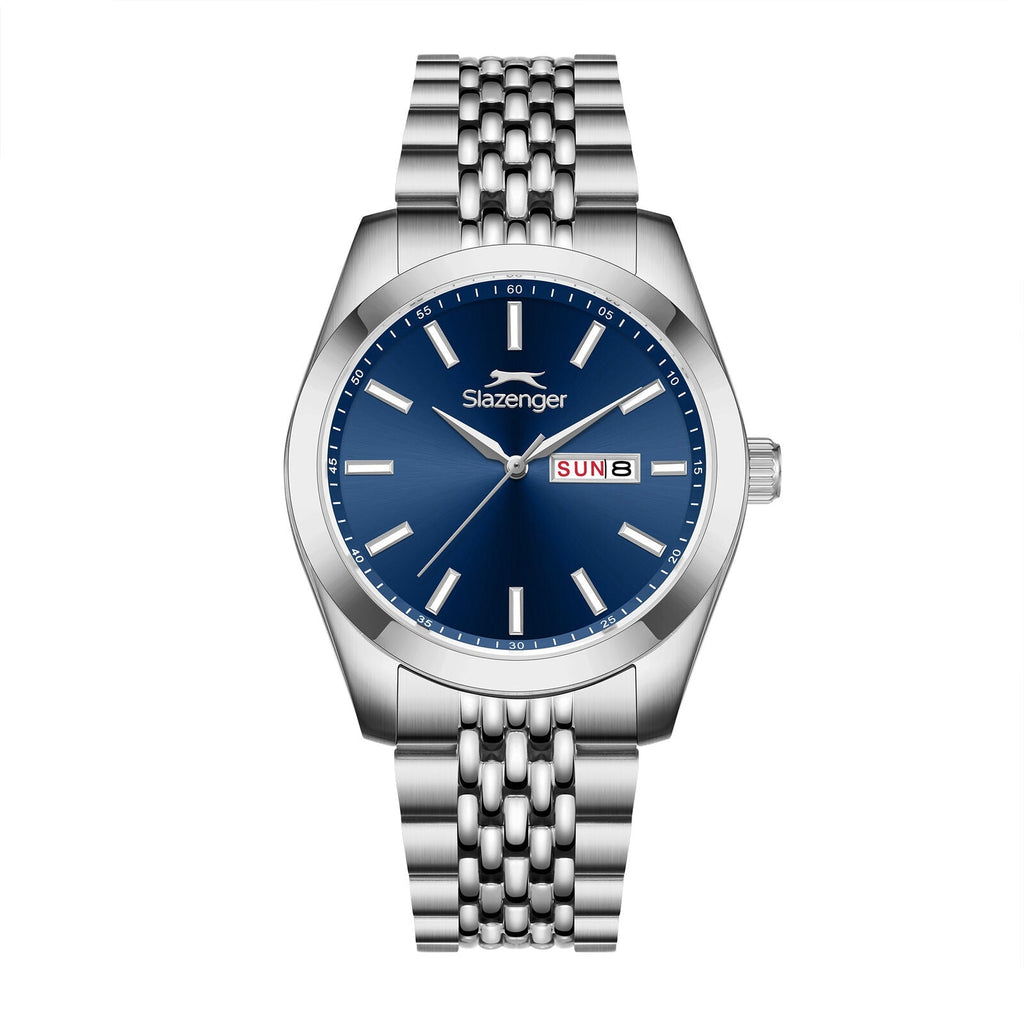 Slazenger Classic Day Date Window Blue Dial Silver Watch - SL.9.2579.1.390
