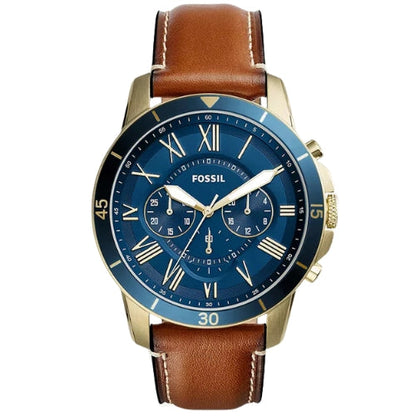 Fossil Grant 44mm Blue Dial Brown Leather Chronograph Men's Watch FS5268