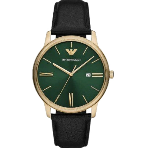 Emporio Armani 42mm Green Dial Black Leather Men's Watch AR11601