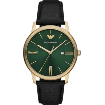 Emporio Armani 42mm Green Dial Black Leather Men's Watch AR11601
