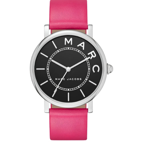 Marc Jacobs Roxy 36mm Black Dial Silver-Tone Pink Leather Unisex Watch MJ1535