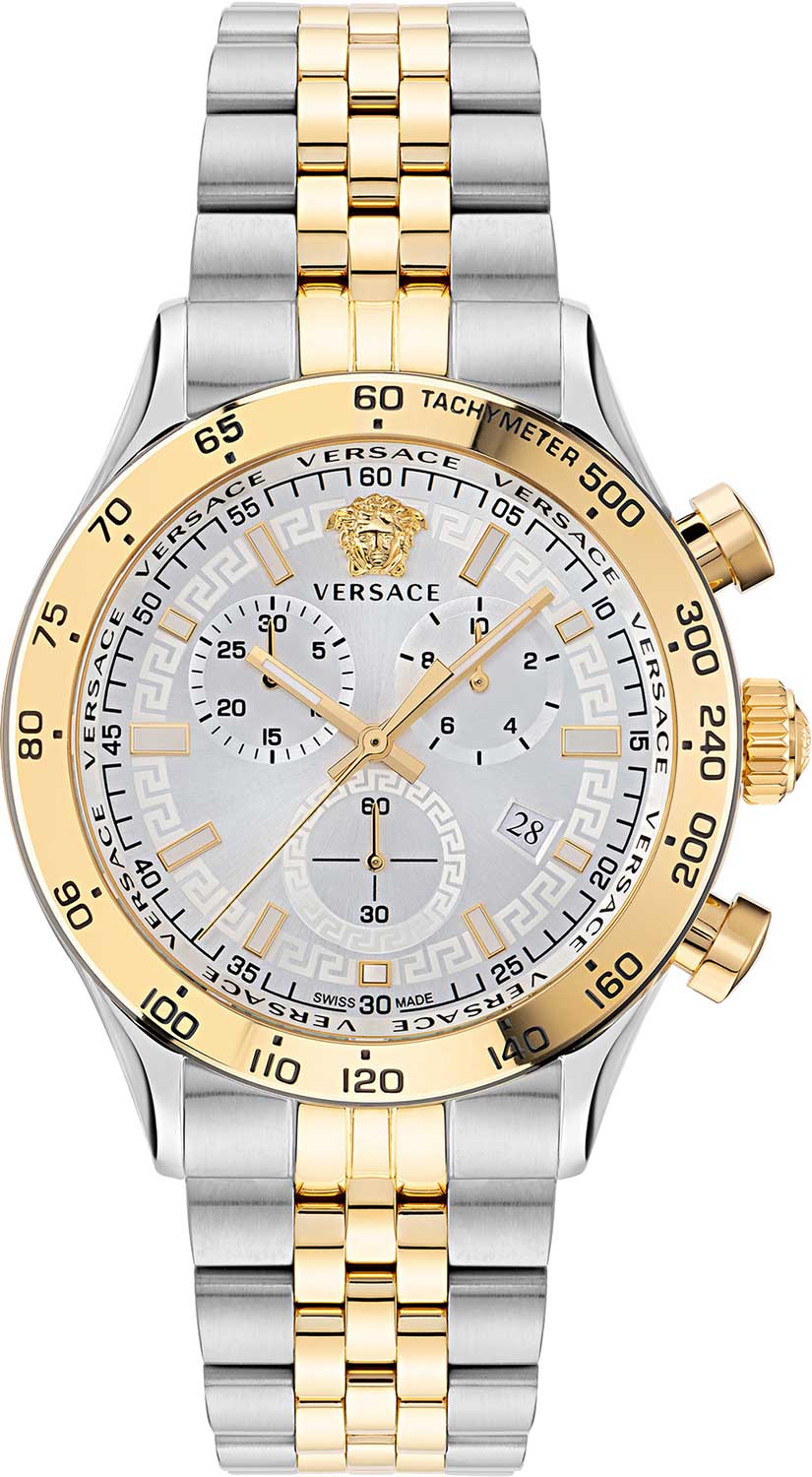 Versace 44mm Silver Dial Stainless Steel Chronograph Men's Watch VE2U00422