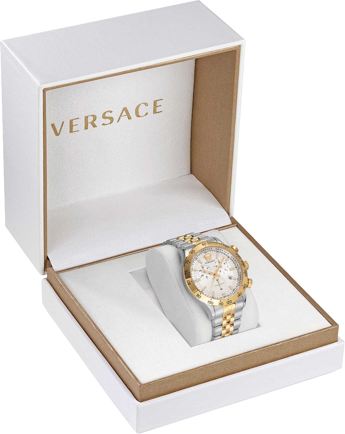 Versace 44mm Silver Dial Stainless Steel Chronograph Men's Watch VE2U00422