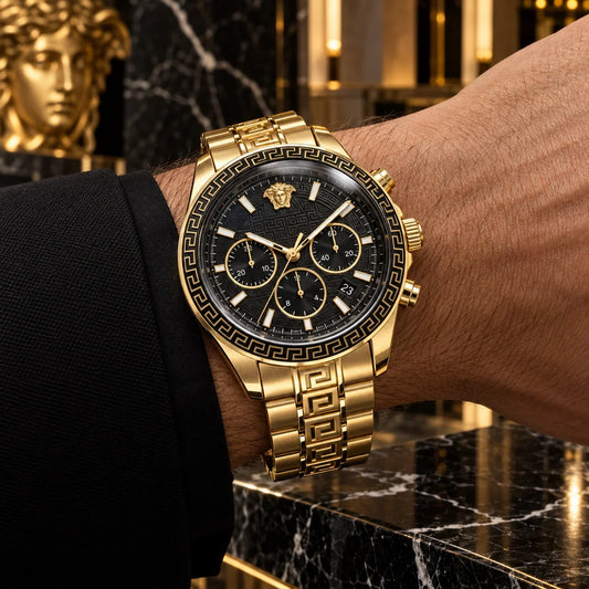 Versace Greca Dome 43mm Black Dial Gold-Tone Chronograph Men's Watch VE6K00523