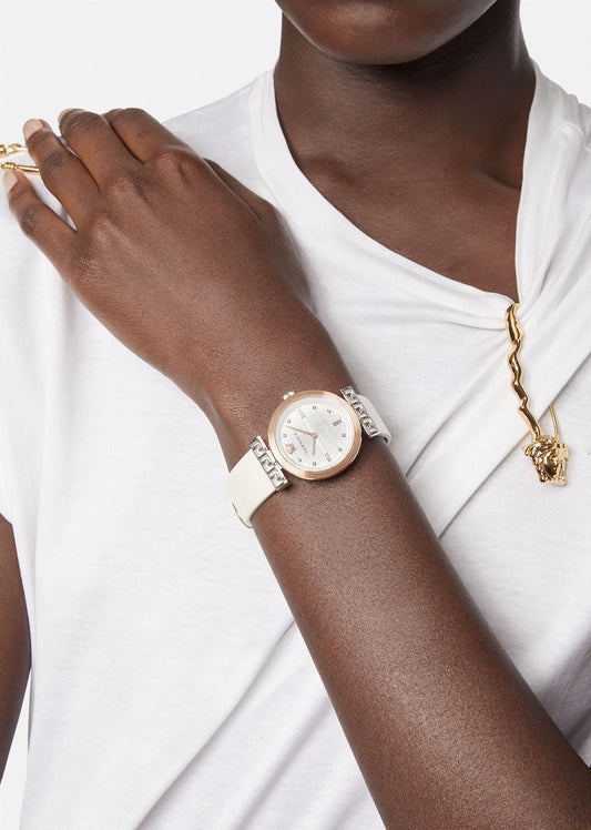 Versace Meander 35mm White Dial White Leather Women's Watch VELW00120