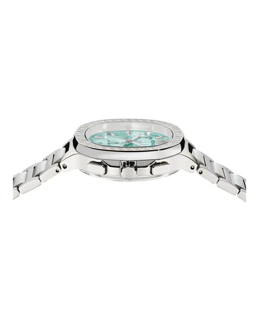 Versace V-Chrono 40mm Turquoise Dial Silver-Tone Chronograph Unisex Watch VEVCA0324