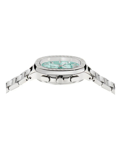 Versace V-Chrono 40mm Turquoise Dial Silver-Tone Chronograph Unisex Watch VEVCA0324