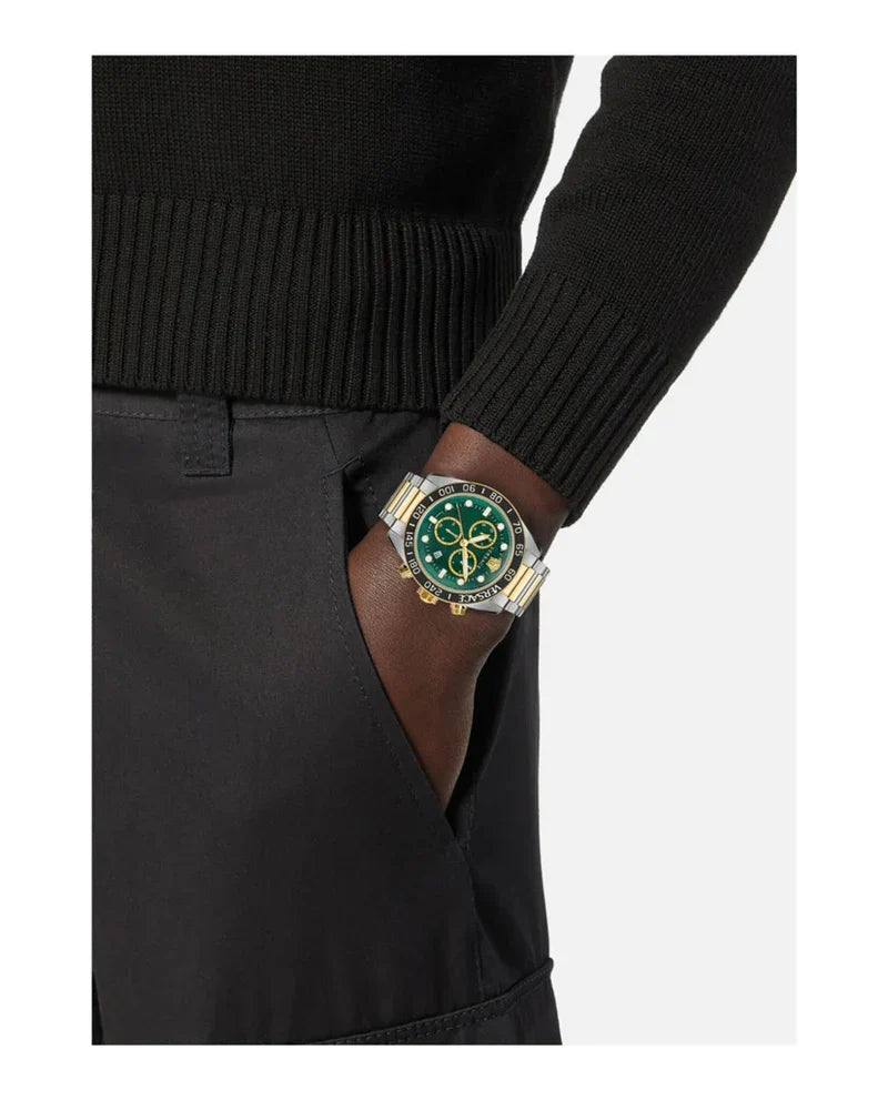 Versace Greca Dome 43mm Green Dial Two-Tone Chronograph Men's Watch VE6K00423