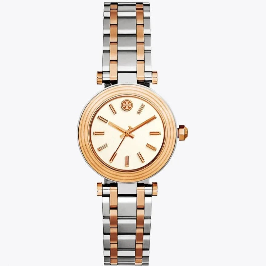 Tory Burch Classic T 30mm White Dial Two-Tone Women's Watch TBW9011