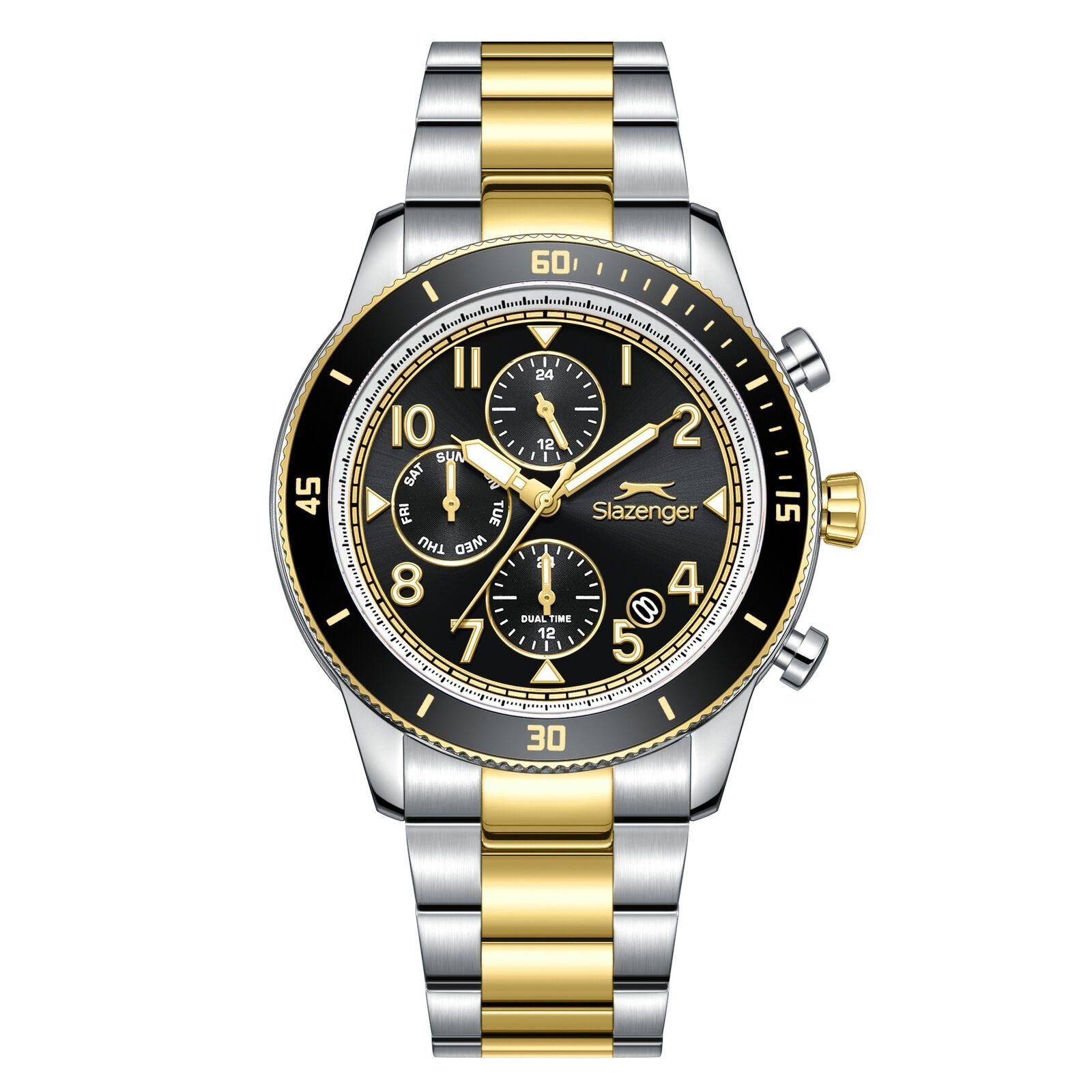 Slazenger Dual Time Multifunction Black Dial Two Tone Watch - SL.09.2604.2.250