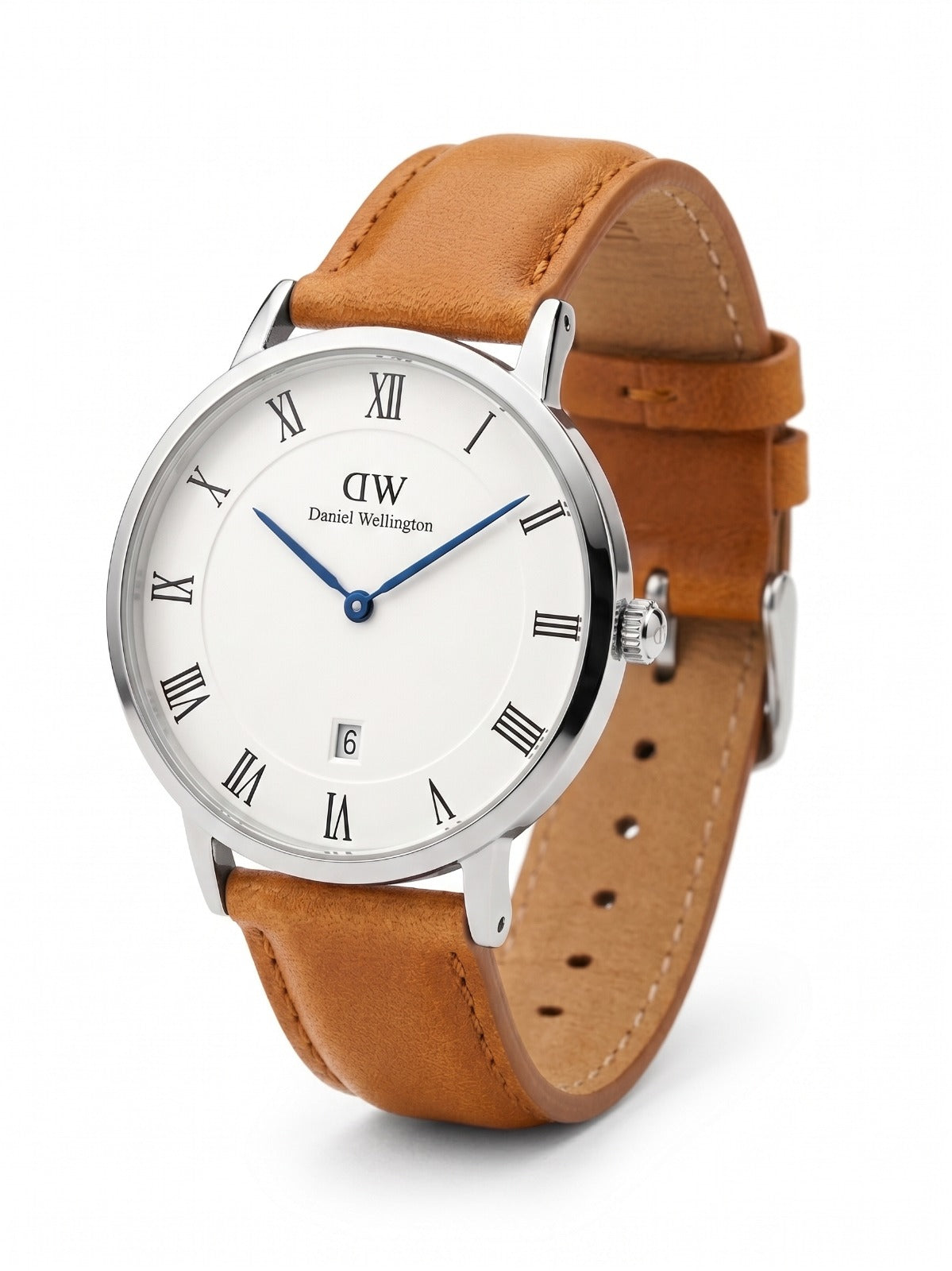 Daniel Wellington Dapper Durham 38mm White Dial Brown Genuine Leather Silver Date Watch - DW00100116 Secondary image