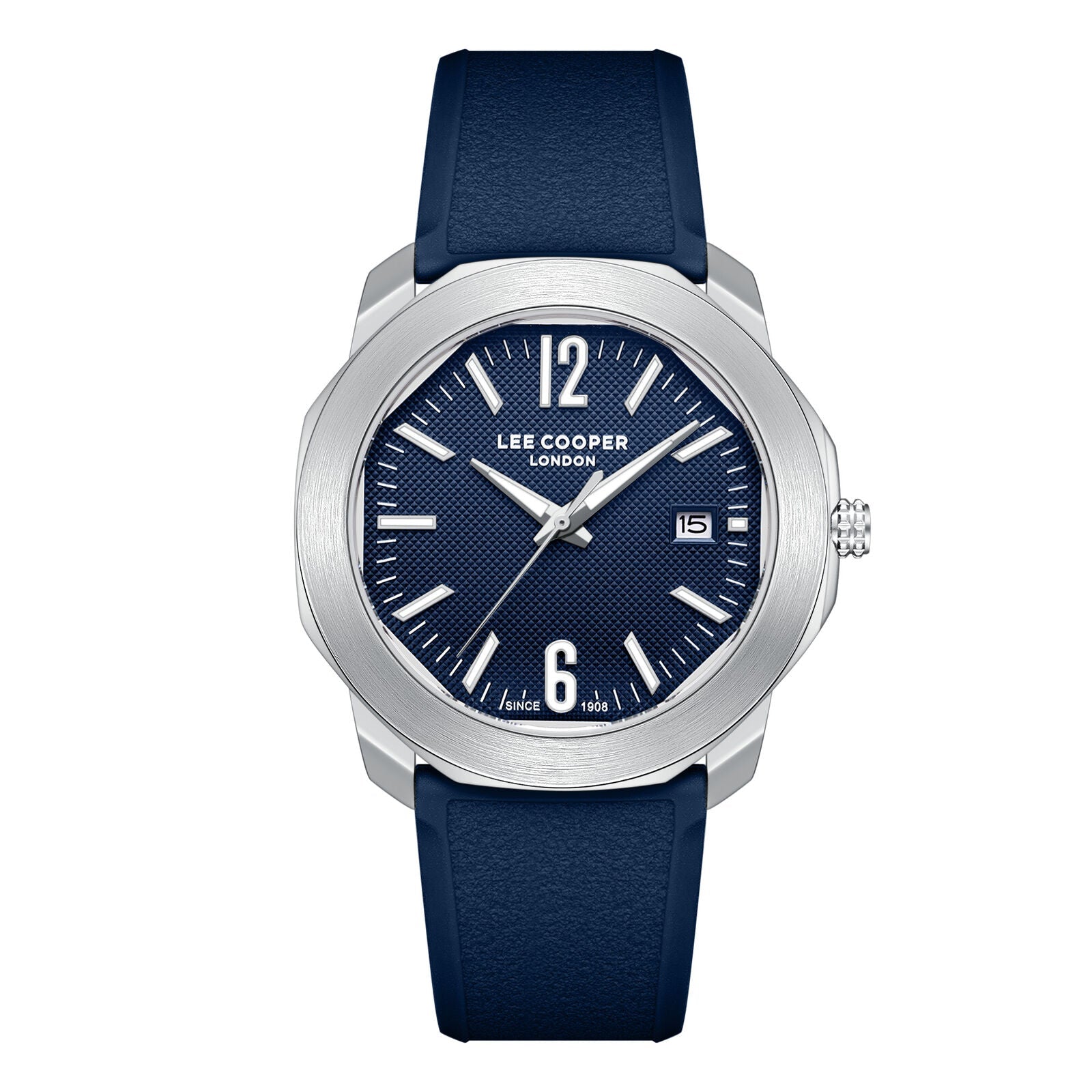 Lee Cooper Contemporary Date Window Blue Dial and Elastomer Strap Silver Watch - LC08312.399 Main image